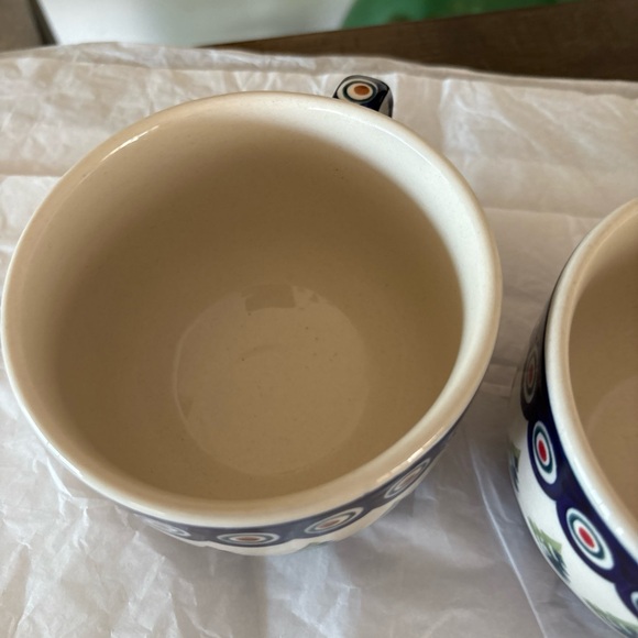 NEW TWO Polish Pottery Mugs 8oz Peacock Xmas Tree Boleslawiec Ceramic Folk Art - Picture 7 of 10